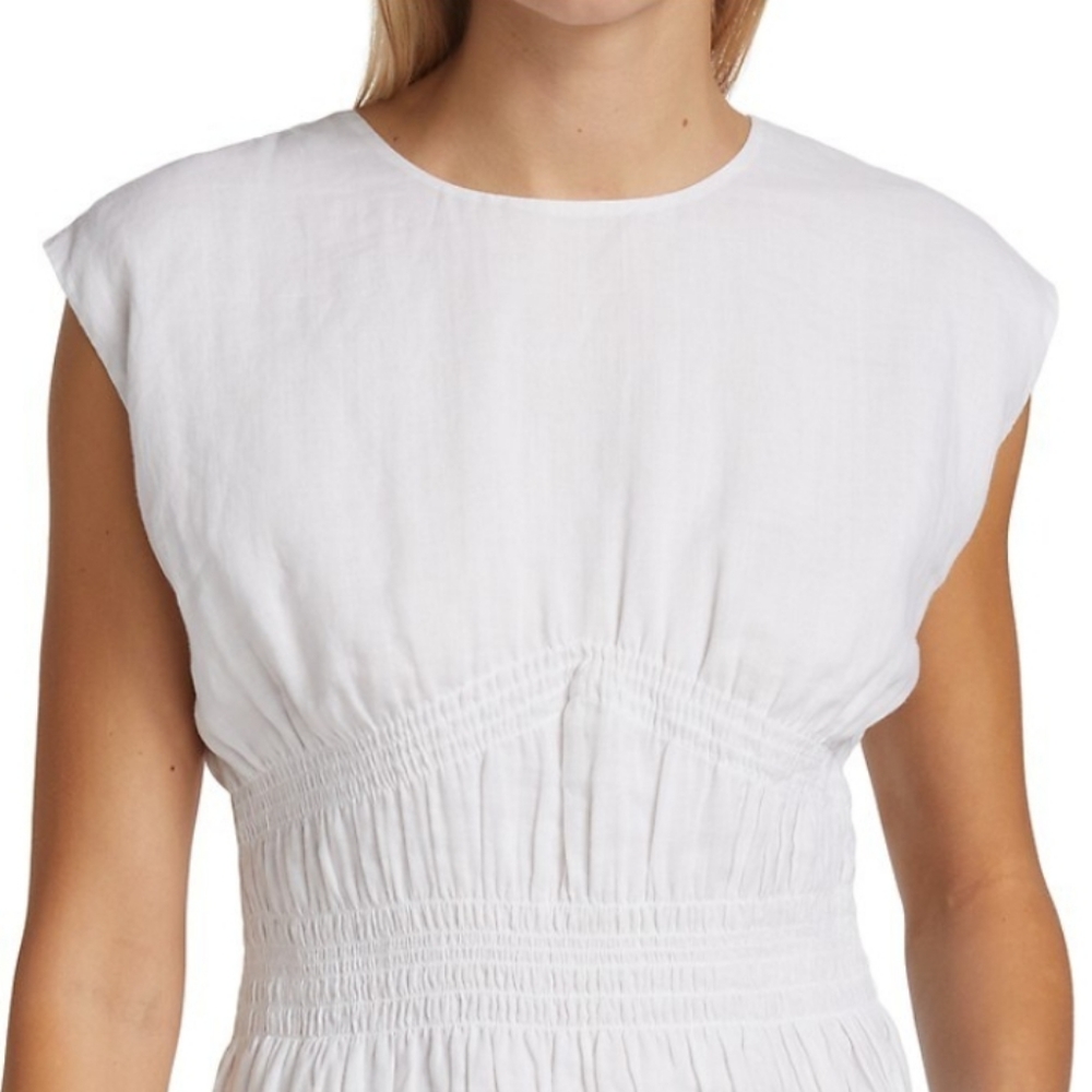 Frame Denim Smocked Sleeveless Top in Blanc, Size Medium